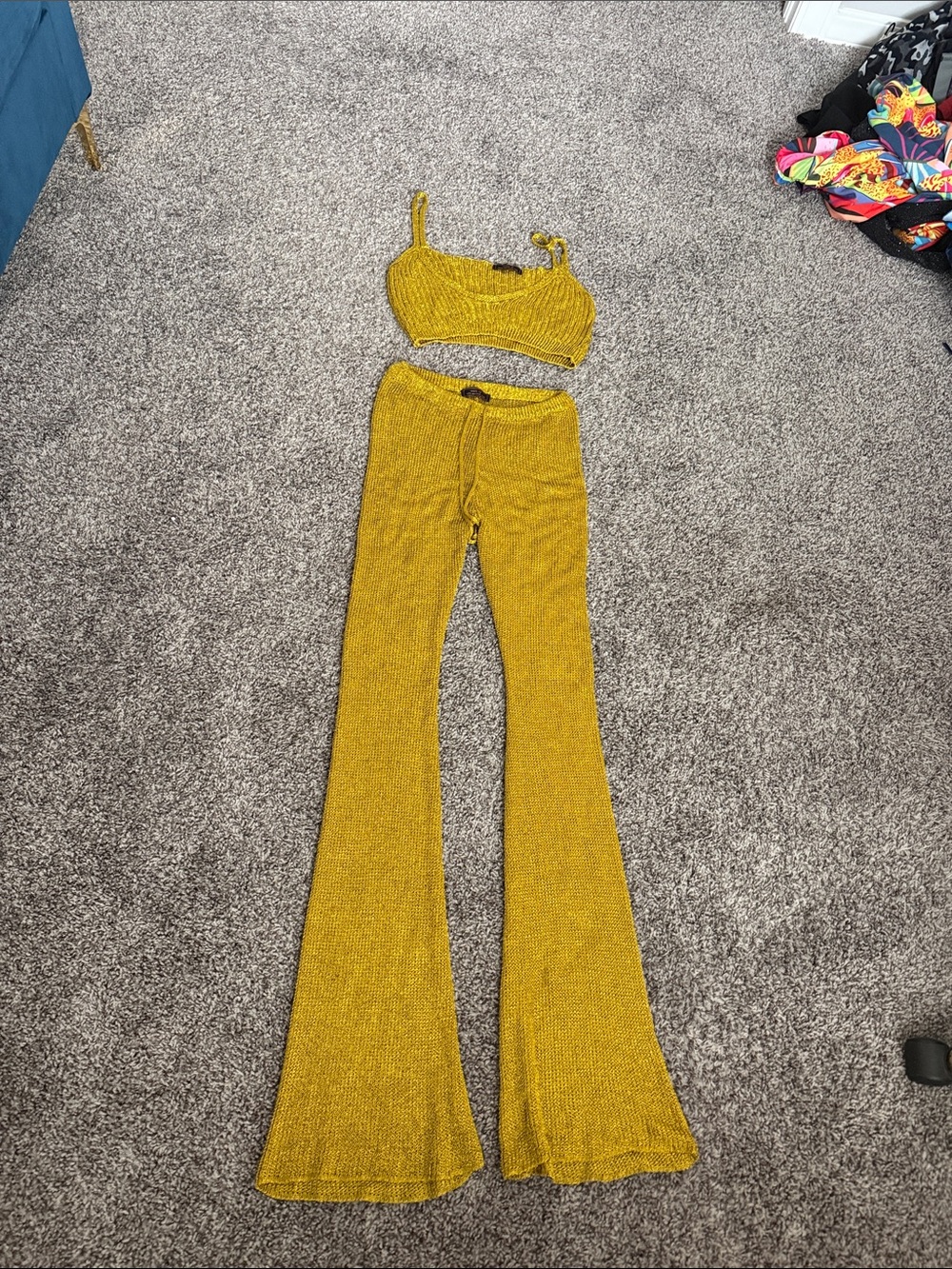 Mustard Knit Flared Pants - Women